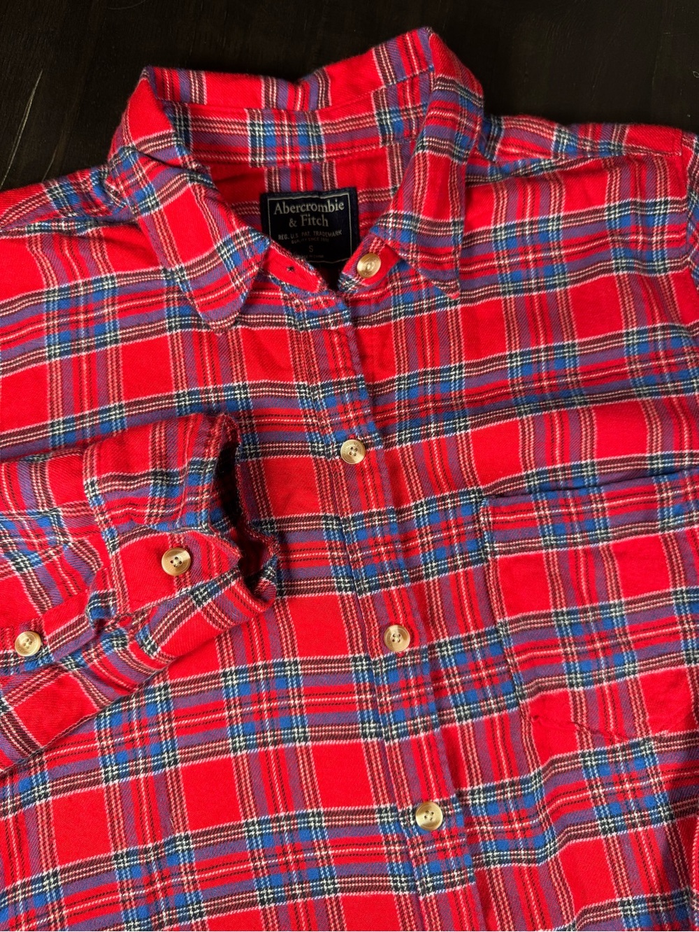 Abercrombie & Fitch Red Blue Plaid Flannel Button Up Shirt Pocket Mens S